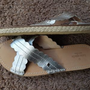 Kate Spade Ibiza Silver Leather Slide Sandals